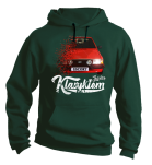 Ciemno zielona bluza męska z kapturem z nadrukiem FORD Escort.