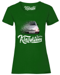 Ciemno zielony t-shirt damski z nadrukiem FIAT Cinquecento