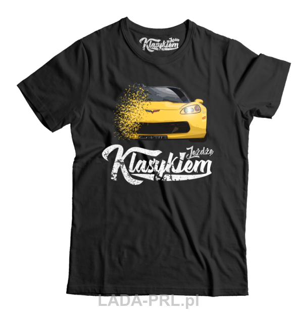 Czarna koszulka męska bawełniana z nadrukiem Chevrolet Corvette.