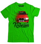 Jaskrawy zielony t-shirt męski bawełniany z nadrukiem FORD Escort.