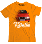 Pomarańczowy t-shirt męski bawełniany z nadrukiem FORD Escort.