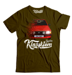 Brązowy t-shirt męski bawełniany z nadrukiem FORD Escort.