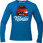 Niebieski t-shirt z długim rękawem z nadrukiem FORD Escort.