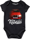 Czarne body dziecięce z autkiem FORD Escort.