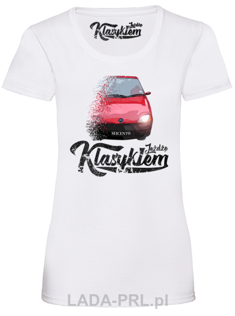 Biały t-shirt damski FIAT Seicento.