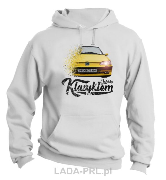 Męska bluza z kapturem biała PEUGEOT 306 