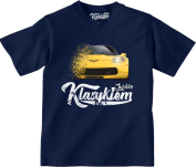 Granatowa koszulka bawełniana dla dziecka z sportowym autem Chevrolet Corvette.