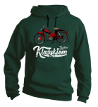 Ciemno zielona bluza kangurek męska z nadrukiem Motorynka KOMAR.