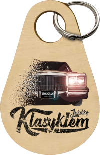 Drewniany brelok do kluczy - CADILLAC Brougham "Jeżdżę Klasykiem"