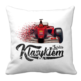 Biała poduszka Formuła 1 F1 Ferrari - "Jeżdżę Klasykiem"