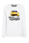 Biała bluza bez kaptura z nadrukiem Chevrolet Corvette.