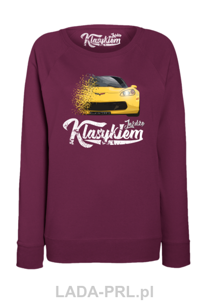 Bordowa bluza bez kaptura z nadrukiem Chevrolet Corvette.