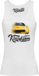 Biały sportowy top damski z nadrukiem Chevrolet Corvette.