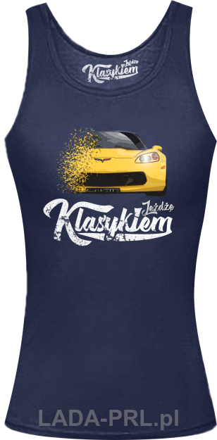 Granatowy sportowy top damski z nadrukiem Chevrolet Corvette.