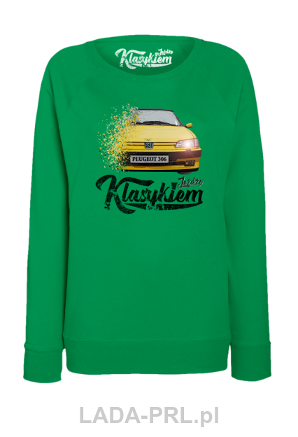 Zielona bluza damska bez kaptura z nadrukiem peugeot 306