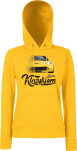 Żółta bluza damska z kapturem z nadrukiem Chevrolet Corvette.