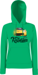 Zielona bluza damska z kapturem z nadrukiem Chevrolet Corvette.