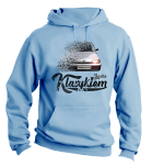 Błękitna bluza męska kangurek z nadrukiem FIAT Cinquecento.