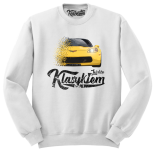Biała bluza męska bez kaptura z nadrukiem Chevrolet Corvette.