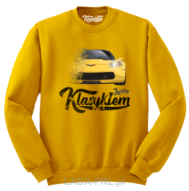 Żółta bluza męska bez kaptura z nadrukiem Chevrolet Corvette.