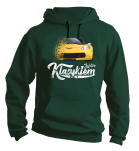 Ciemno zielona bluza męska z kapturem z nadrukiem Chevrolet Corvette.