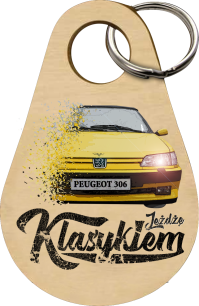 Drewniany brelok do kluczy - PEUGEOT 306 "Jeżdżę Klasykiem"