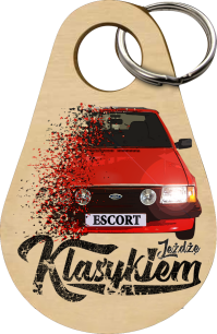 Drewniany brelok do kluczy - FORD Escort "Jeżdżę Klasykiem"
