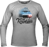 Szary t-shirt z długim rękawem z nadrukiem FSO Milicja Polonez