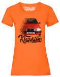 Pomarańczowy t-shirt damski z nadrukiem FORD Escort.