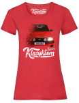 Czerwony t-shirt damski z nadrukiem FORD Escort.