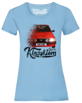 Błękitny t-shirt damski z nadrukiem FORD Escort.