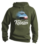 Khaki bluza z kapturem męska kangurek z nadrukiem FSO Milicja Polonez