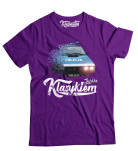 Fioletowy t-shirt męski z nadrukiem FSO Milicja Polonez