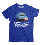 Niebieski t-shirt męski z nadrukiem FSO Milicja Polonez