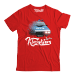 Czerwony t-shirt męski z nadrukiem FSO Milicja Polonez