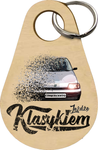 Drewniany brelok do kluczy - FIAT Cinquecento "Jeżdżę Klasykiem"