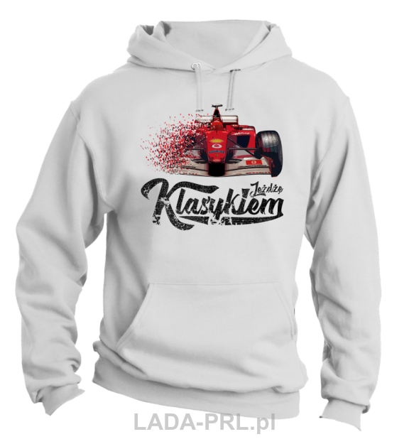 Biała bluza męska bawełniana z kapturem z nadrukiem Formuła 1 F1 Ferrari.