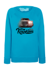 Turkusowa bluza damska bez kaptura z nadrukiem Cadillac Brougham.
