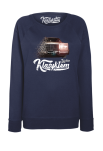 Granatowa bluza damska bez kaptura z nadrukiem Cadillac Brougham.