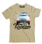 Beżowy t-shirt męski z nadrukiem fiat 126p