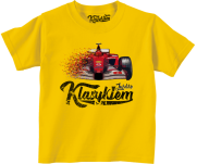 Żółta koszulka dla dziecka bawełniana z nadrukiem Formuła 1 F1 Ferrari.