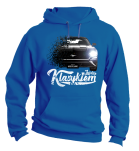 Niebieska bluza męska kangurek z kapturem z nadrukiem FORD Mustang 2019.