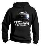 Czarna bluza męska kangurek z kapturem z nadrukiem FORD Mustang 2019.