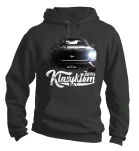 Ciemno szara bluza męska kangurek z kapturem z nadrukiem FORD Mustang 2019.